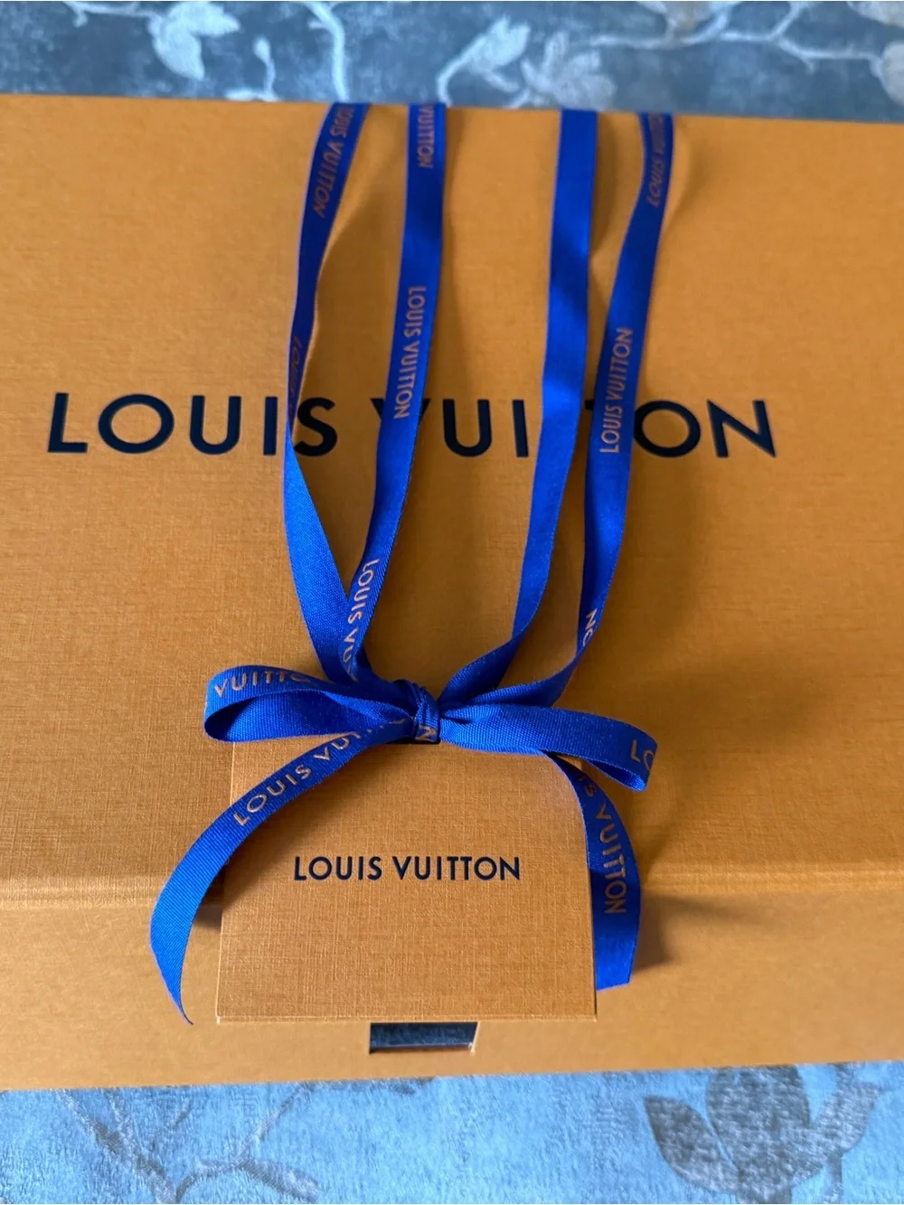 Louis Vuitton Orange Empty Gift Box with LV Blue Logo magnetic close